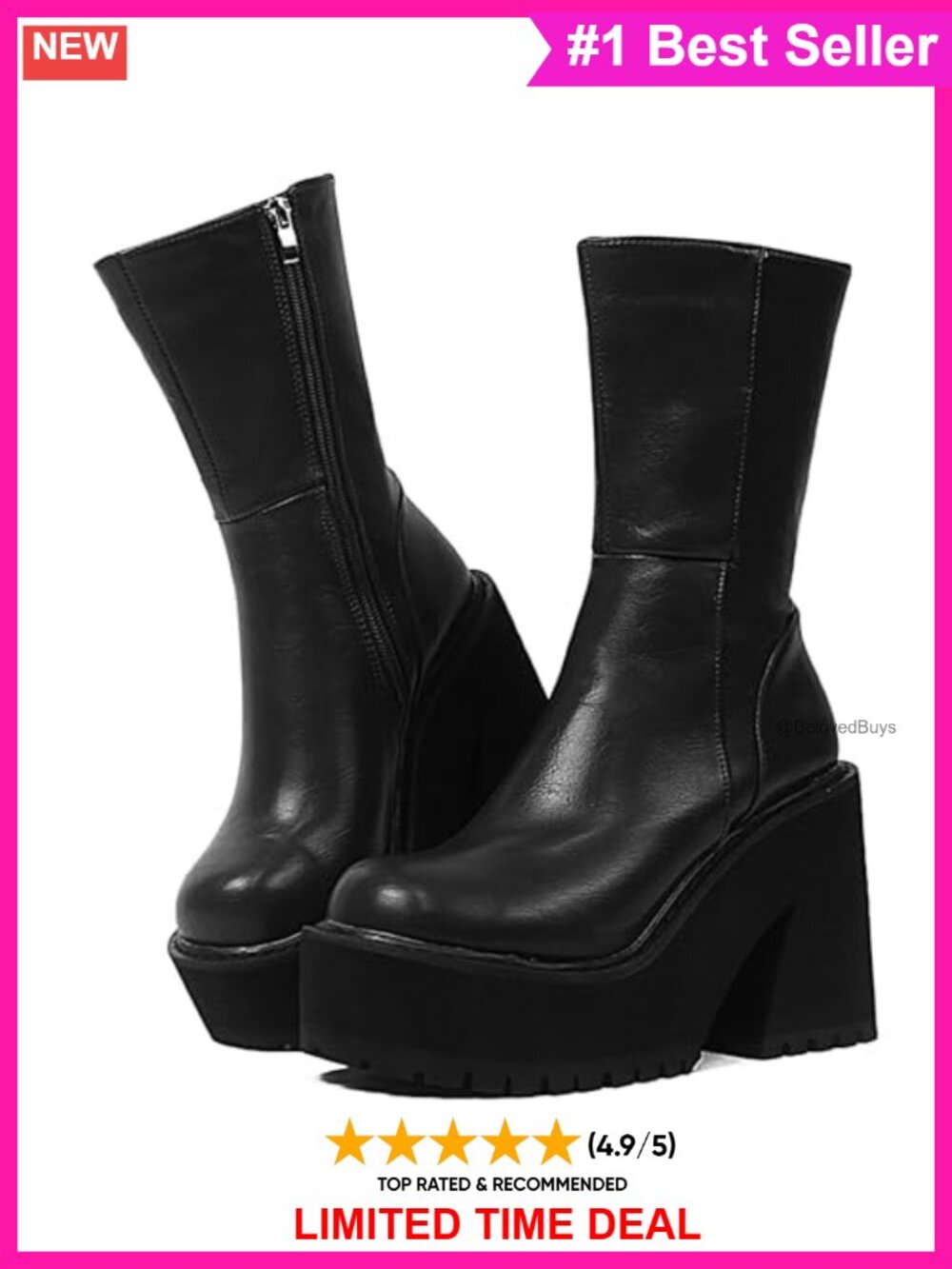 Platform Ankle Boots Chunky Block Heel Faux Leather Women's Booties